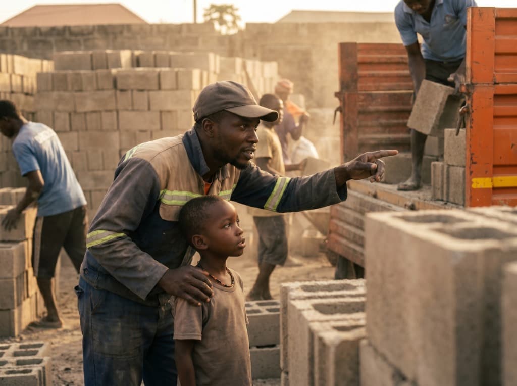 Block industry workers and child