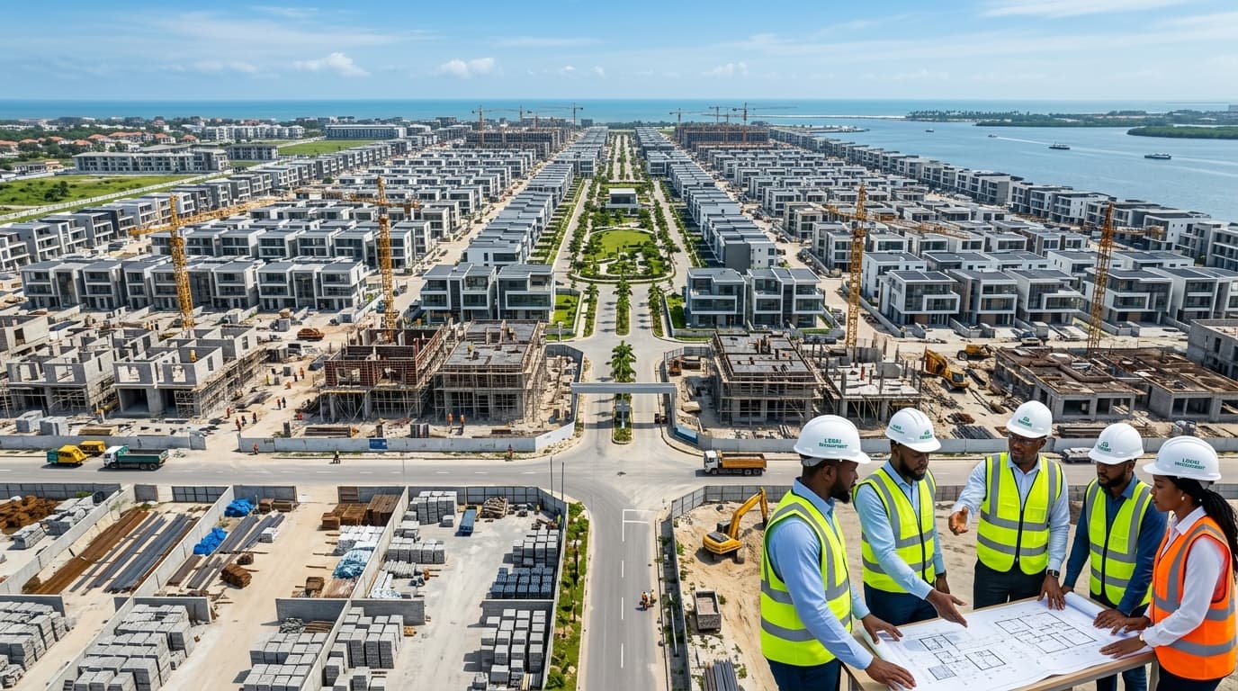 Large scale modern housing estate development under construction in Nigeria